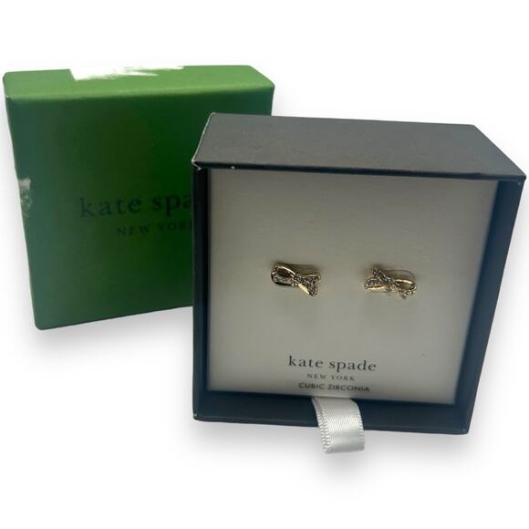 NEW Kate Spade Gold Pave Mini Bow Stud Earrings Gold Mini Preppy Girly Jewelry - Picture 3 of 9